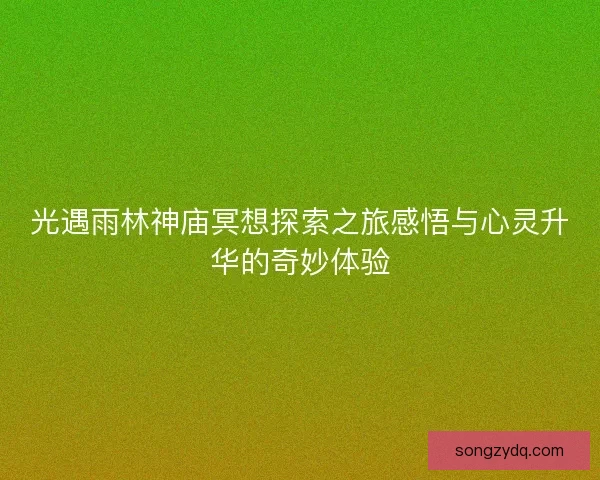 光遇雨林神庙冥想探索之旅感悟与心灵升华的奇妙体验