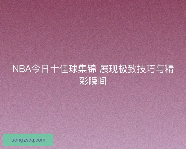 NBA今日十佳球集锦 展现极致技巧与精彩瞬间
