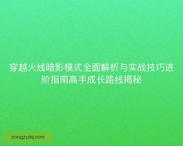 穿越火线暗影模式全面解析与实战技巧进阶指南高手成长路线揭秘